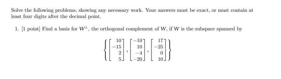 Solved Solve the following problems, showing any necessary | Chegg.com