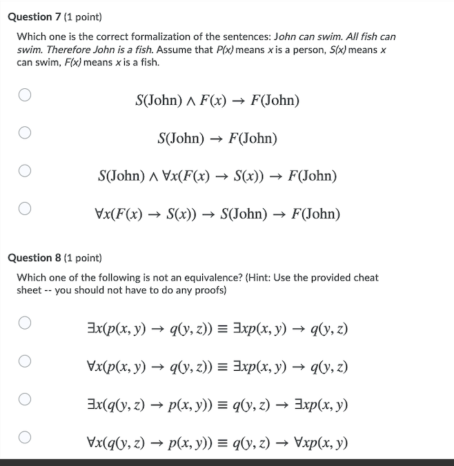 Solved Question 7 (1 point) Which one is the correct | Chegg.com