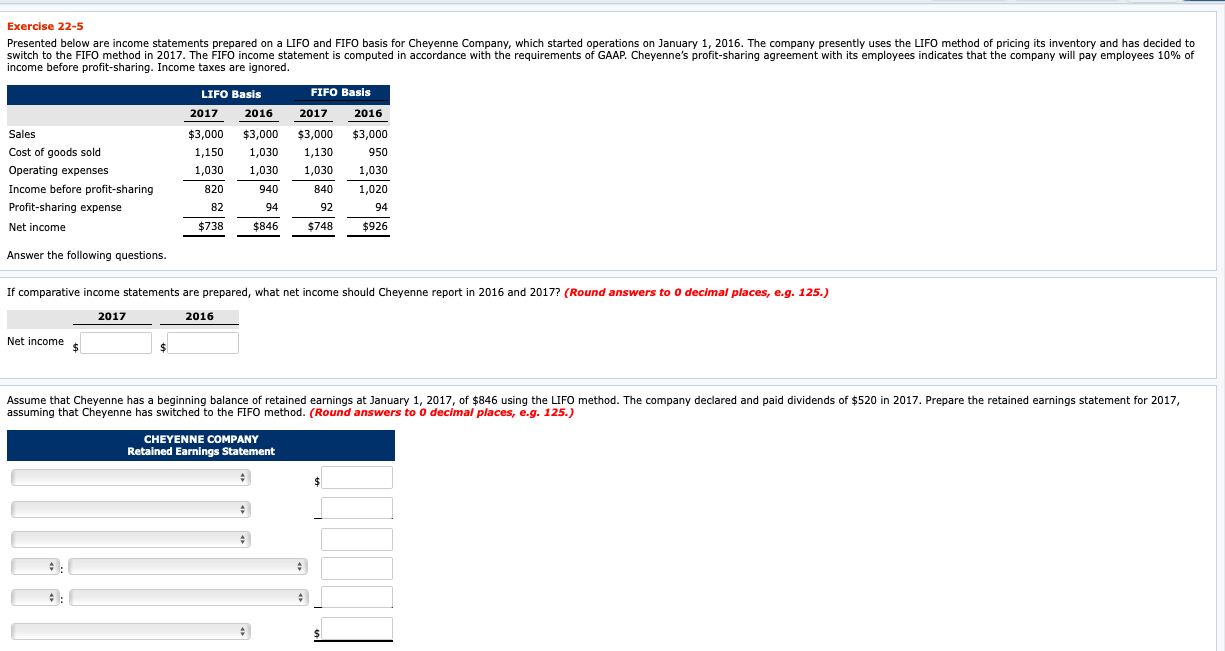 Solved Exercise 22-5 Presented below are income statements | Chegg.com