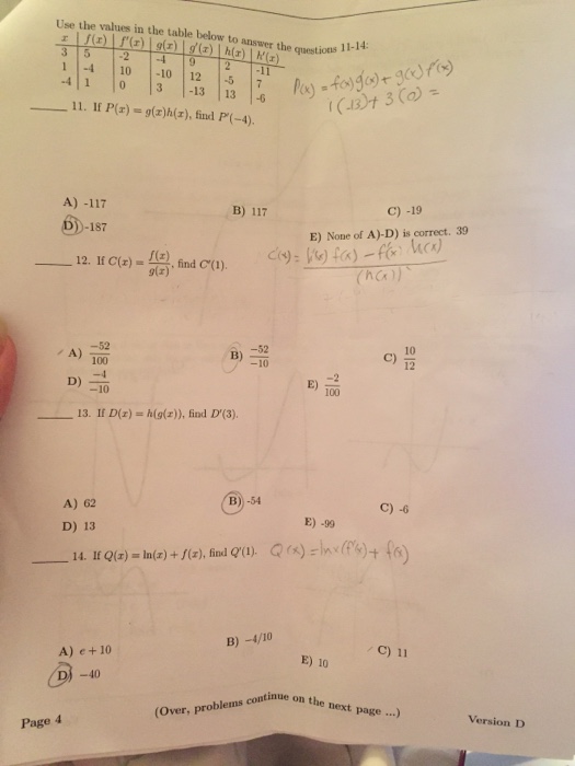 Solved Use the values in the table below to answer the 11-14 | Chegg.com