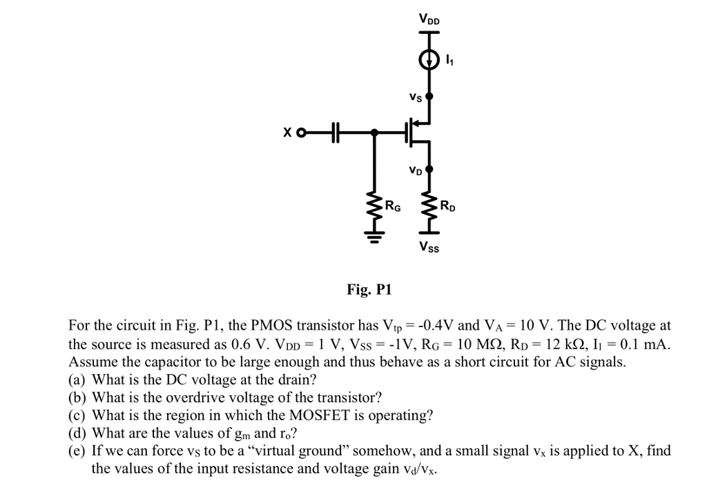 Solved VDD Vs VD RG Ro Vss Fig. PI For the circuit in Fig.