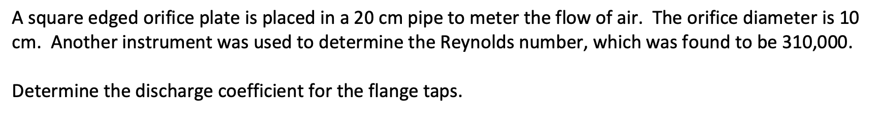 Solved A square edged orifice plate is placed in a 20 cm | Chegg.com