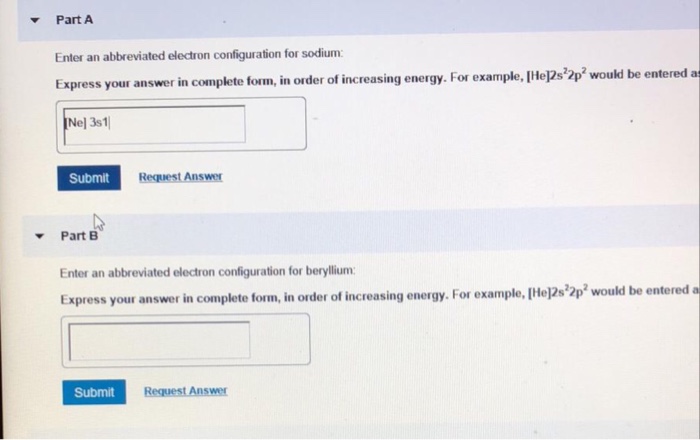 Solved Part A Enter an abbreviated electron configuration | Chegg.com