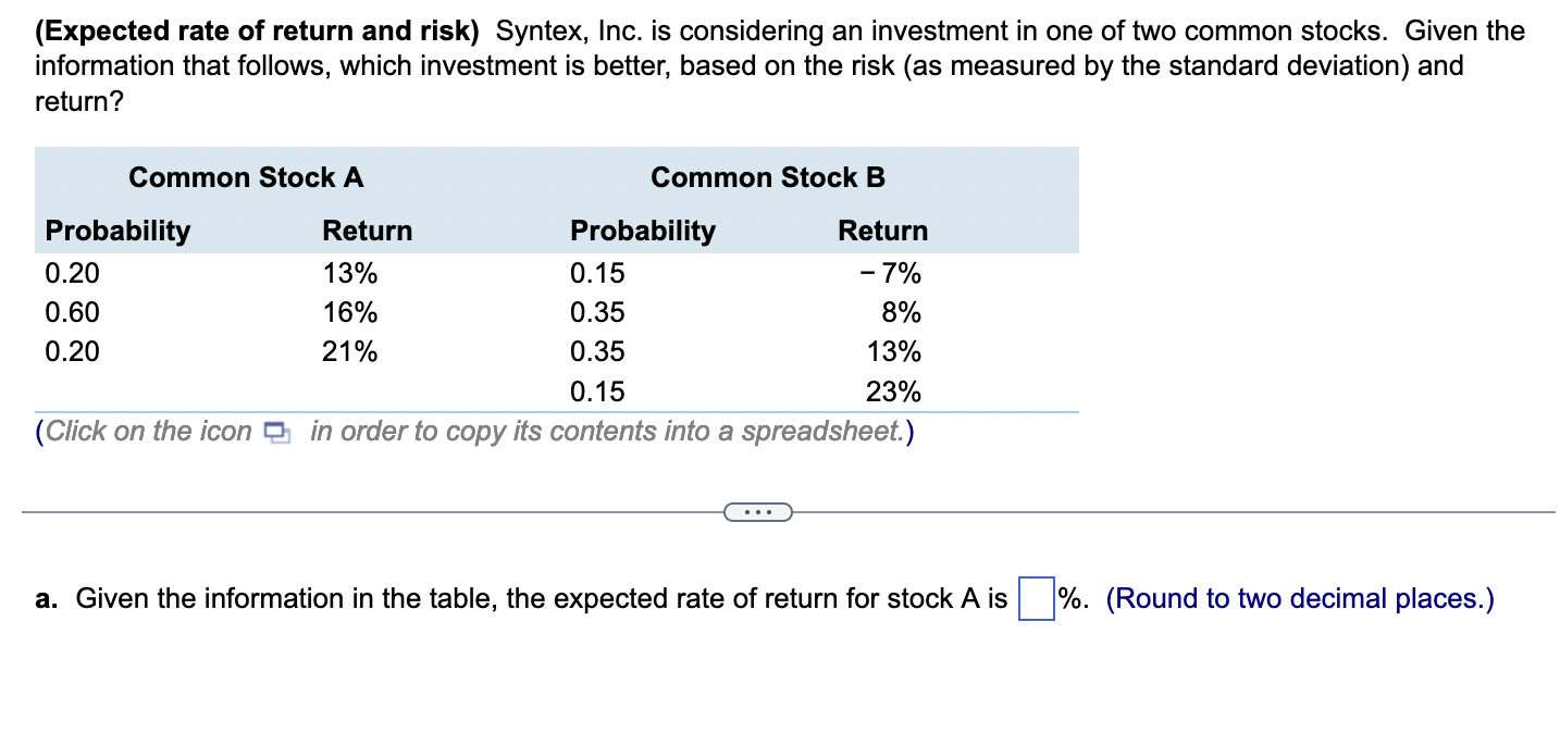 solved-expected-rate-of-return-and-risk-syntex-inc-is-chegg