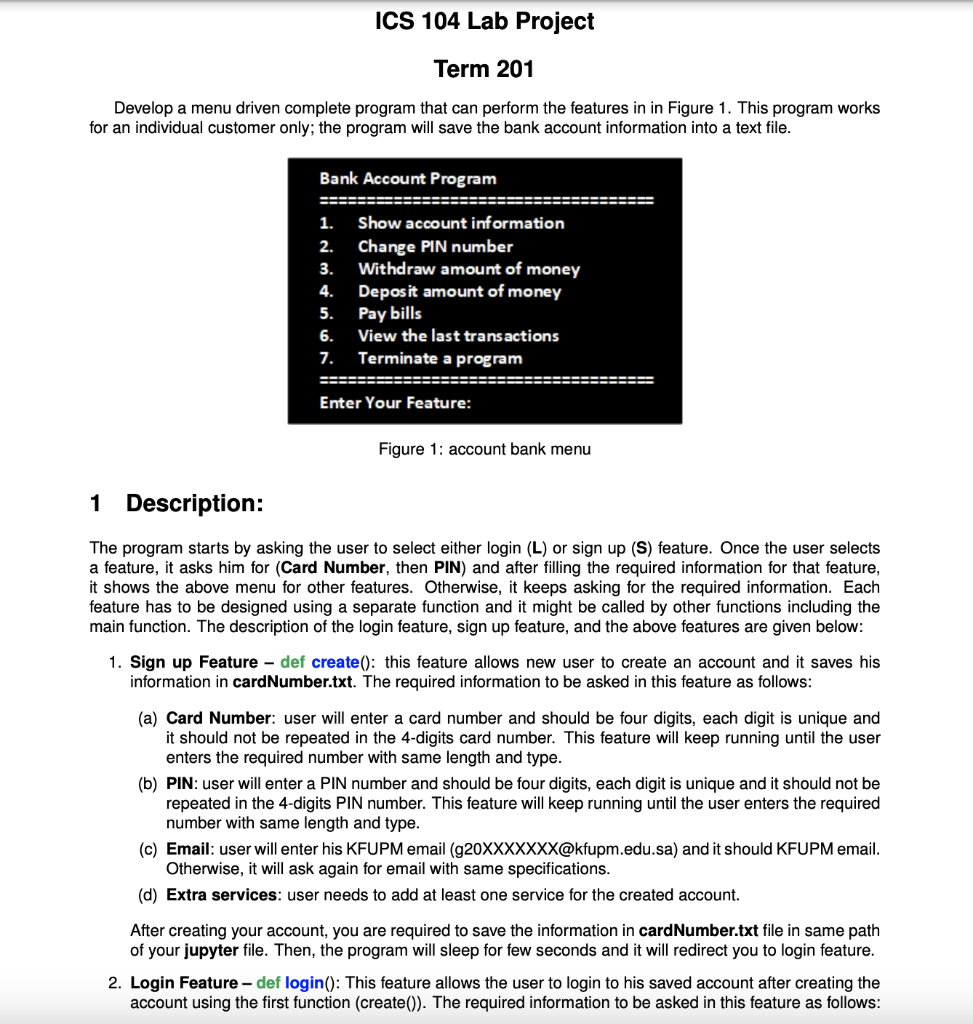 Solved Using python develop a bank account program : **about | Chegg.com
