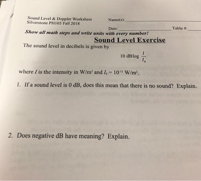 Solved Sound Level & Doppler Worksheet Silverstone PH105 | Chegg.com