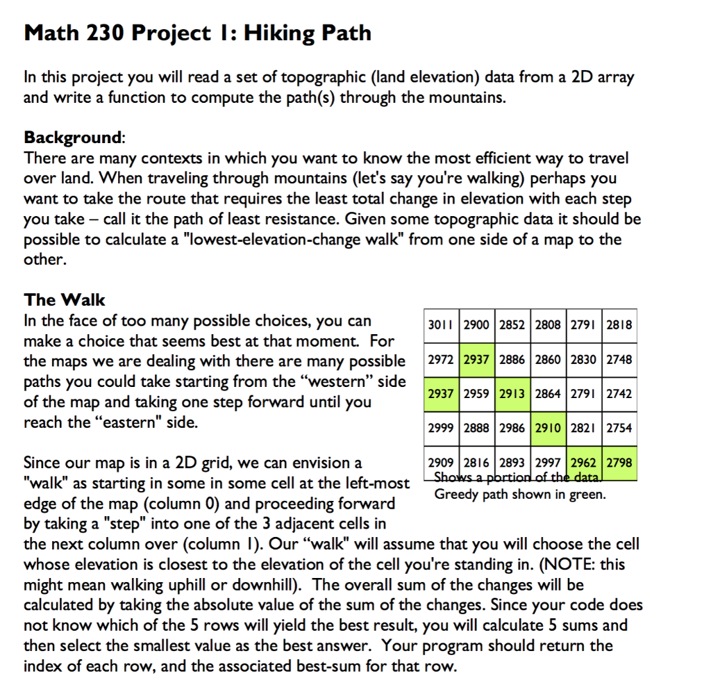 Solved Math 230 Project I: Hiking Path In this project you | Chegg.com