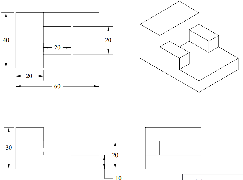 Solved MULTI VIEW DRAWING ON SHAPE. ]NEEDS TO BE RECREATED | Chegg.com