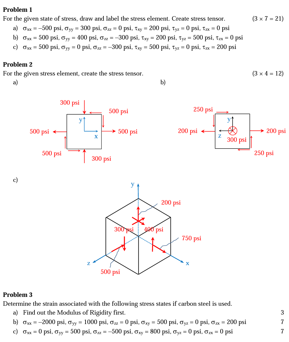 Solved (3 x 7 = 21) Problem 1 For the given state of stress, | Chegg.com