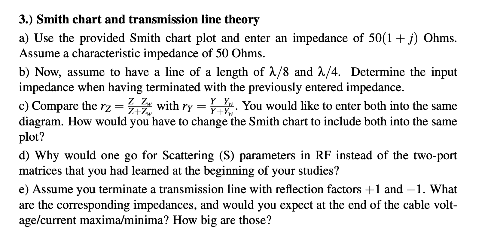 Solved 3.) Smith chart and transmission line theory a) Use | Chegg.com