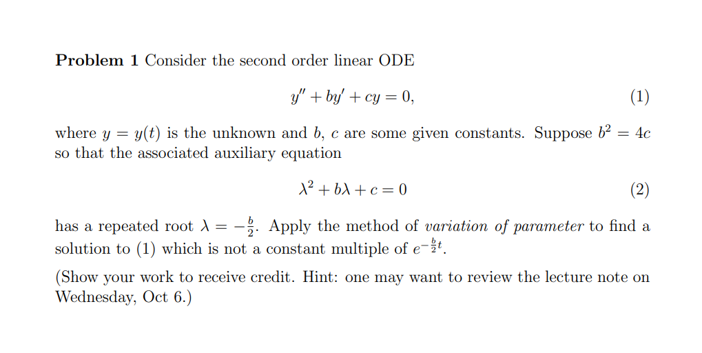 Solved Problem 1 Consider The Second Order Linear ODE Y" + | Chegg.com ...