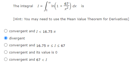Solved The integral I = 67 1 + dx is [Hint: You may need to | Chegg.com