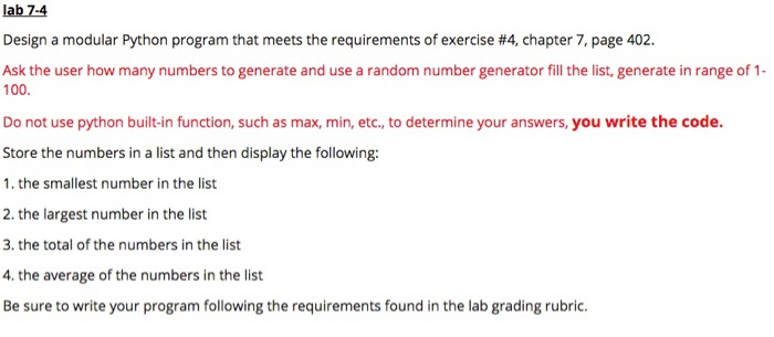 Solved lab 7-4 Design a modular Python program that meets | Chegg.com
