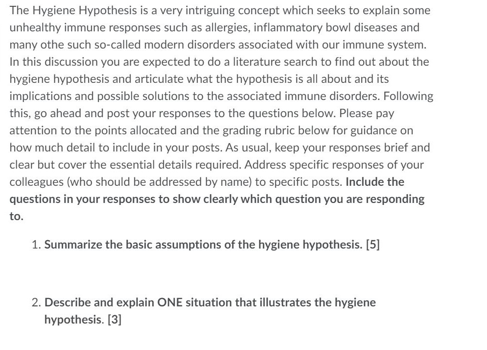 Too Clean Hypothesis Examples Solved The Hygiene Hypothesis is a very intriguing concept | Chegg.com