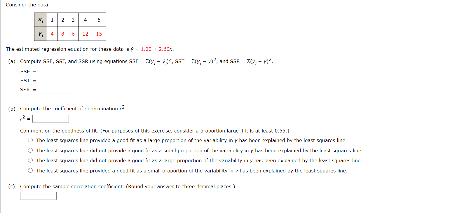 Solved Consider the data. X; 1 2 3 4 5 Y; 4 8 6 12 15 The | Chegg.com
