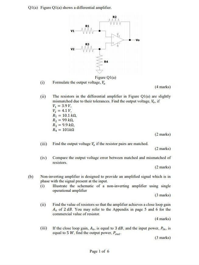 Solved Ql(a) Figure Ql(a) shows a differential amplifier R2 | Chegg.com