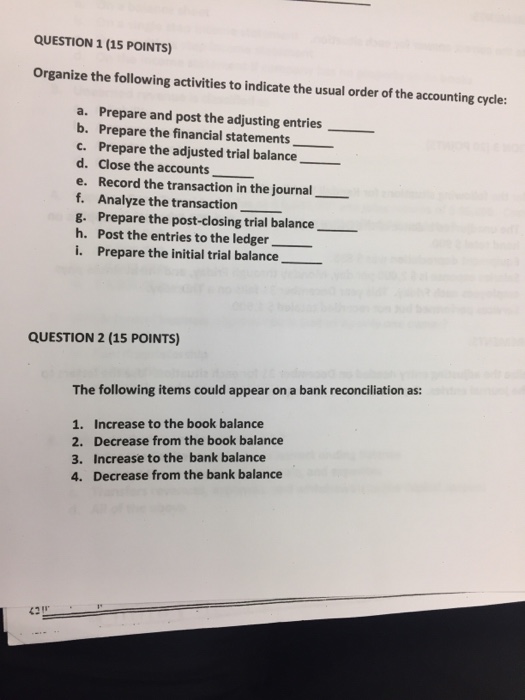 Solved QUESTION 1 (15 POINTS) Organize the following | Chegg.com
