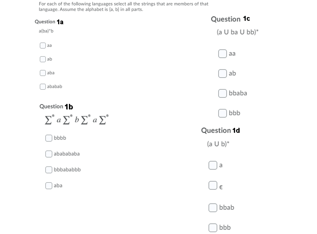 Solved For Each Of The Following Languages Select All The | Chegg.com