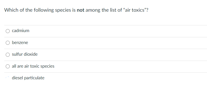 Solved Which of the following species is not among the list | Chegg.com