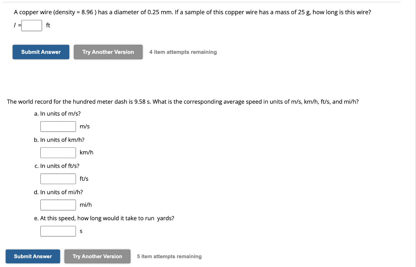 Solved A copper wire (density =8.96 ) has a diameter of 0.25