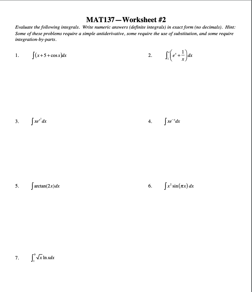 Solved MAT137 – Worksheet #2 Evaluate the following | Chegg.com