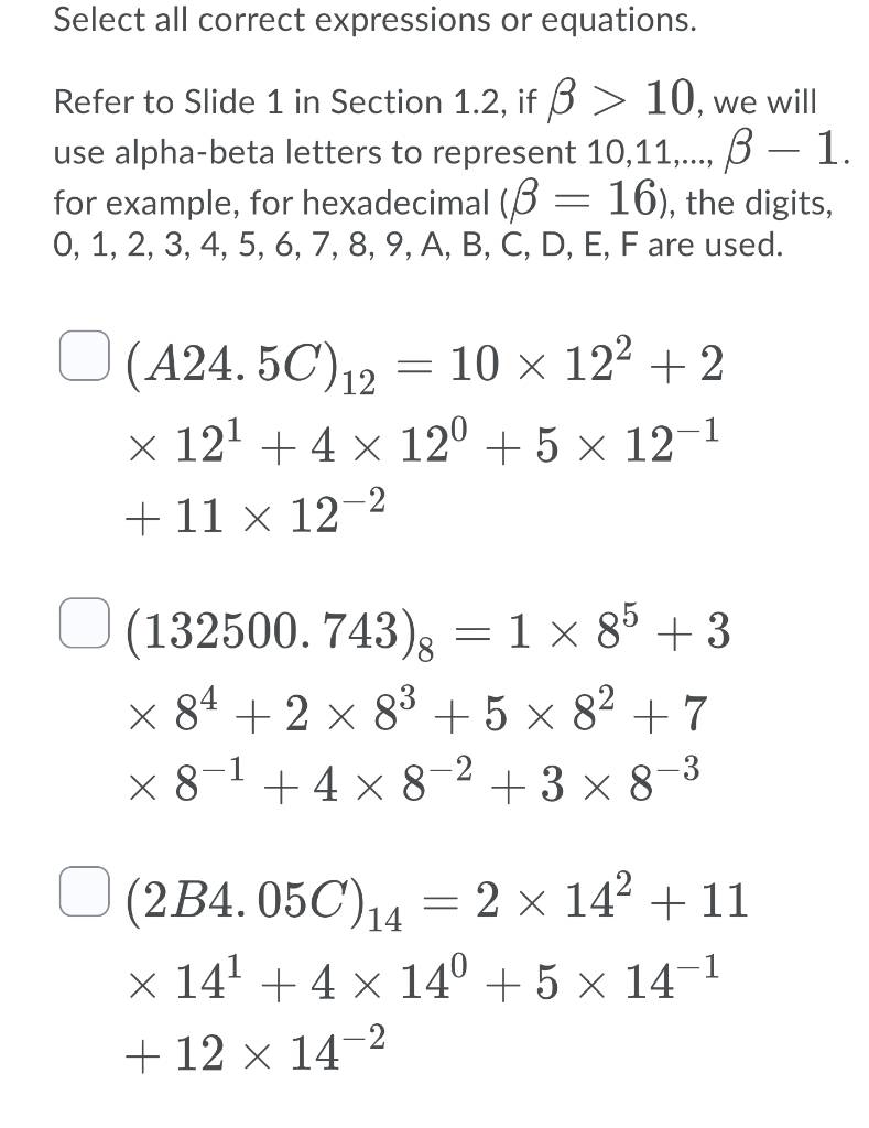 Solved Select All Correct Expressions Or Equations Refer Chegg Com