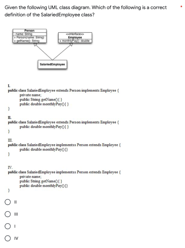 Solved Given The Following UML Class Diagram. Which Of The | Chegg.com