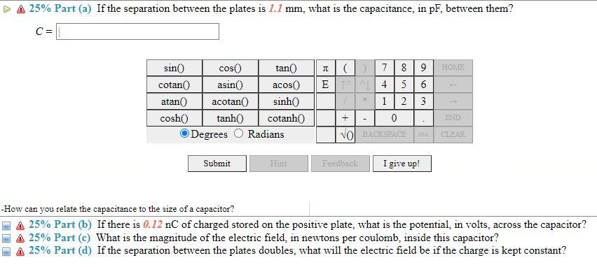 Solved (20%) Problem 1: Consider a parallel-plate capacitor | Chegg.com