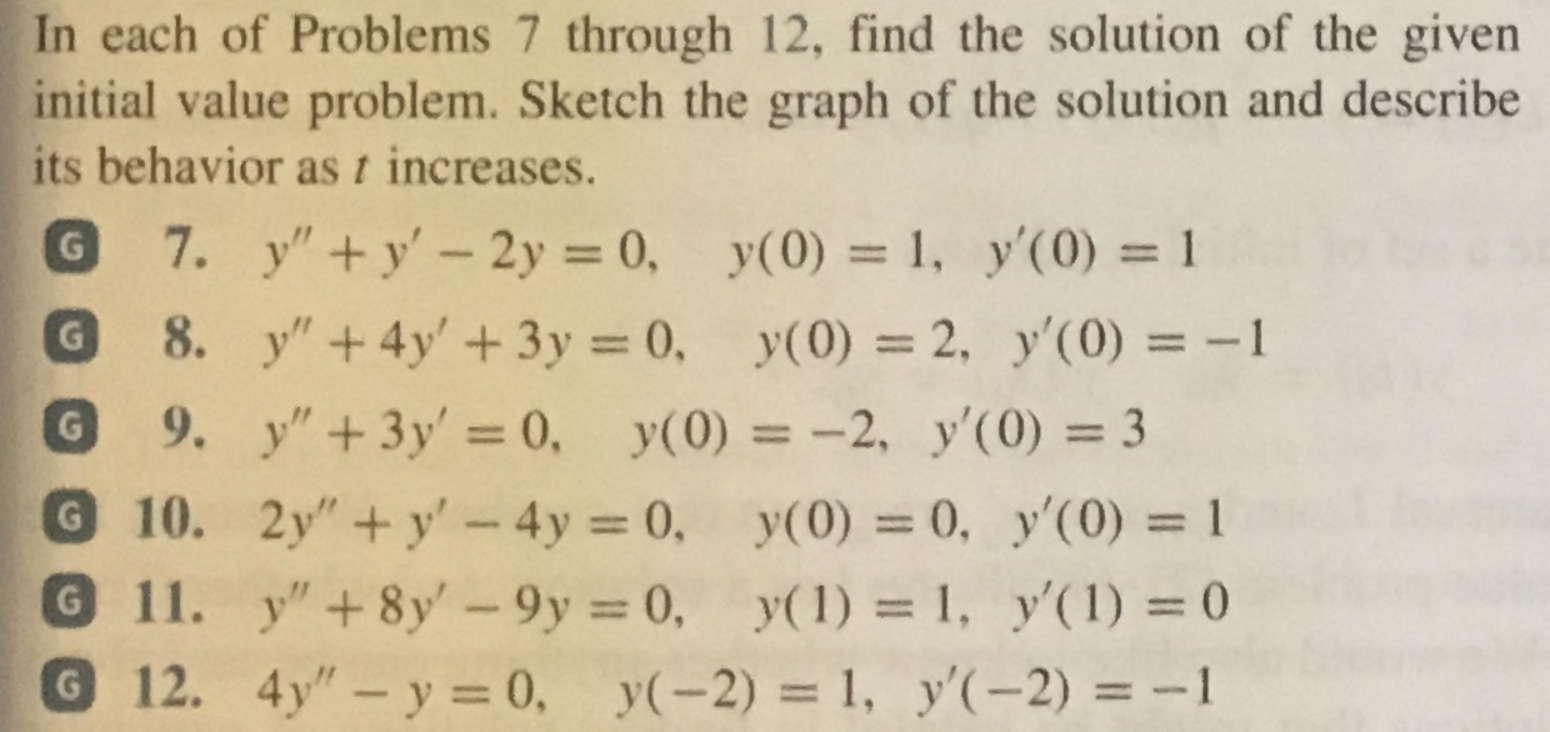 Solved G G In each of Problems 7 through 12, find the | Chegg.com