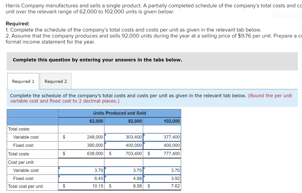 Solved Harris Company manufactures and sells a single | Chegg.com