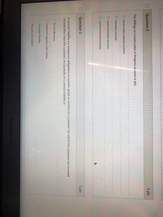 Solved D Question 2 1 pts The Billings on Construction in | Chegg.com