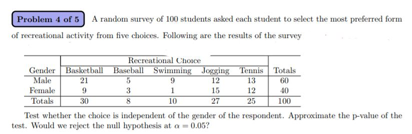 Solved A random survey of 100 students asked each student to | Chegg.com