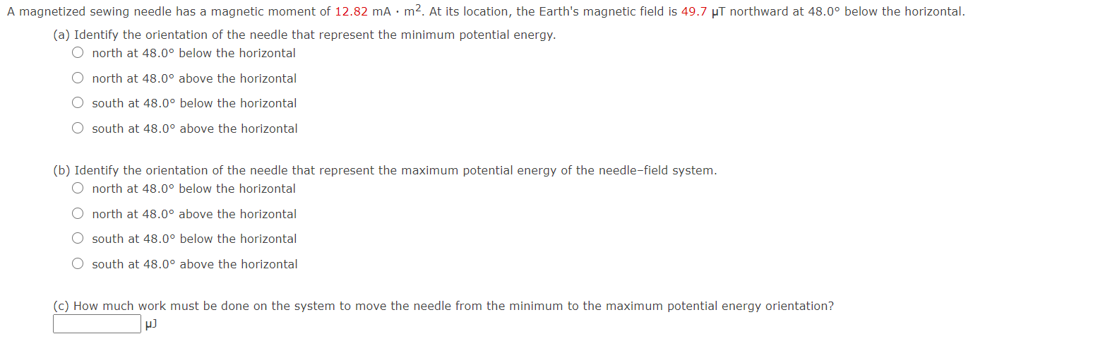 A Magnetized Sewing Needle Has A Magnetic Moment Of Chegg Com