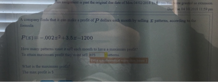 Solved assignment is past the original due date of Mon 04 | Chegg.com
