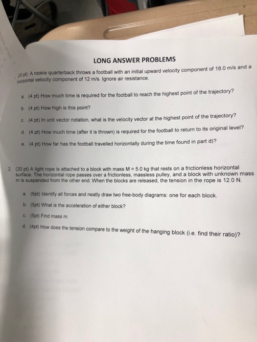 Solved LONG ANSWER PROBLEMS 20 pt) A rookie quarterback