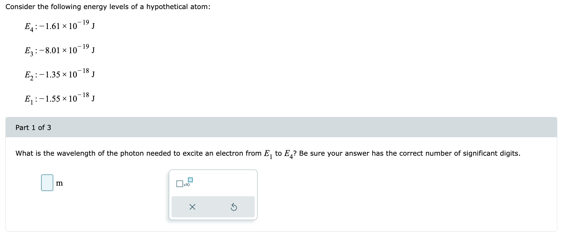 Solved Consider The Following Energy Levels Of A | Chegg.com