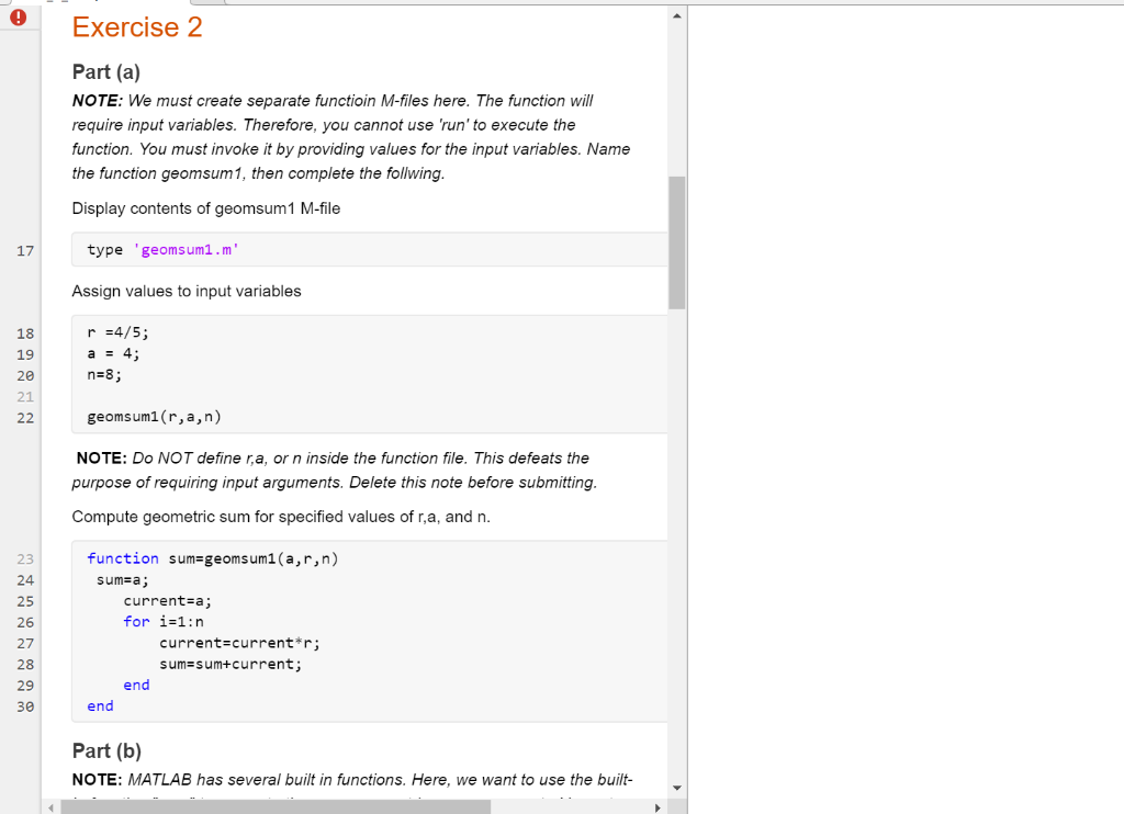 Matlab code error please help! In execise 2 I declare | Chegg.com