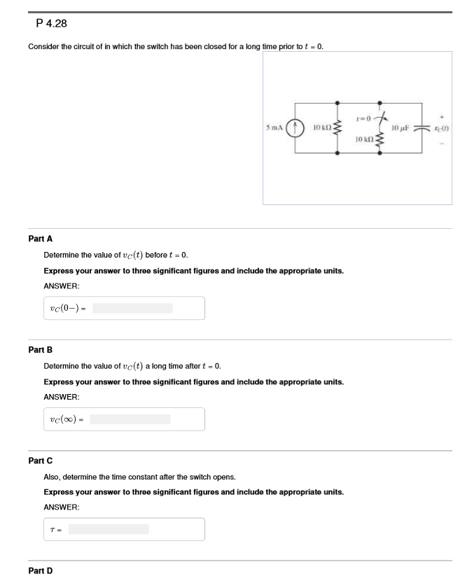 Solved P 4.24 The circuit shown in has been set up for a | Chegg.com