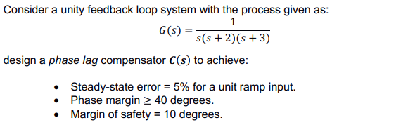 Solved Consider a unity feedback loop system with the | Chegg.com