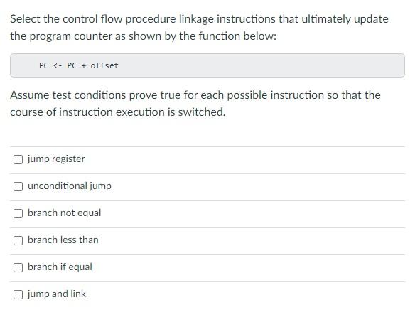 Solved Select the control flow procedure linkage | Chegg.com