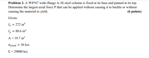 Solved Problem 2. A W8*67 wide-flange A-36 steel column is | Chegg.com