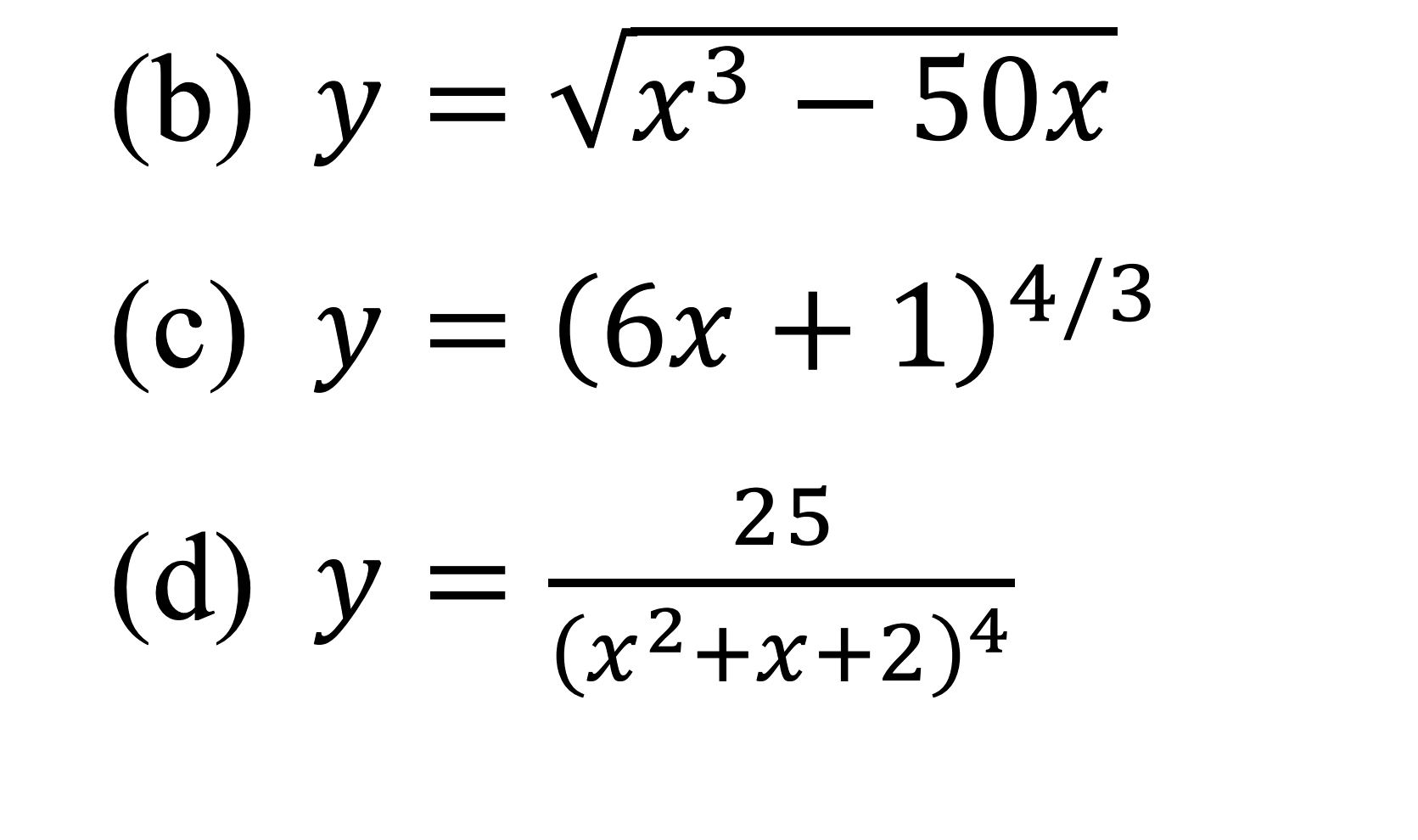 Solved B Y X3−50x C Y 6x 1 4 3 D Y X2 X 2 425