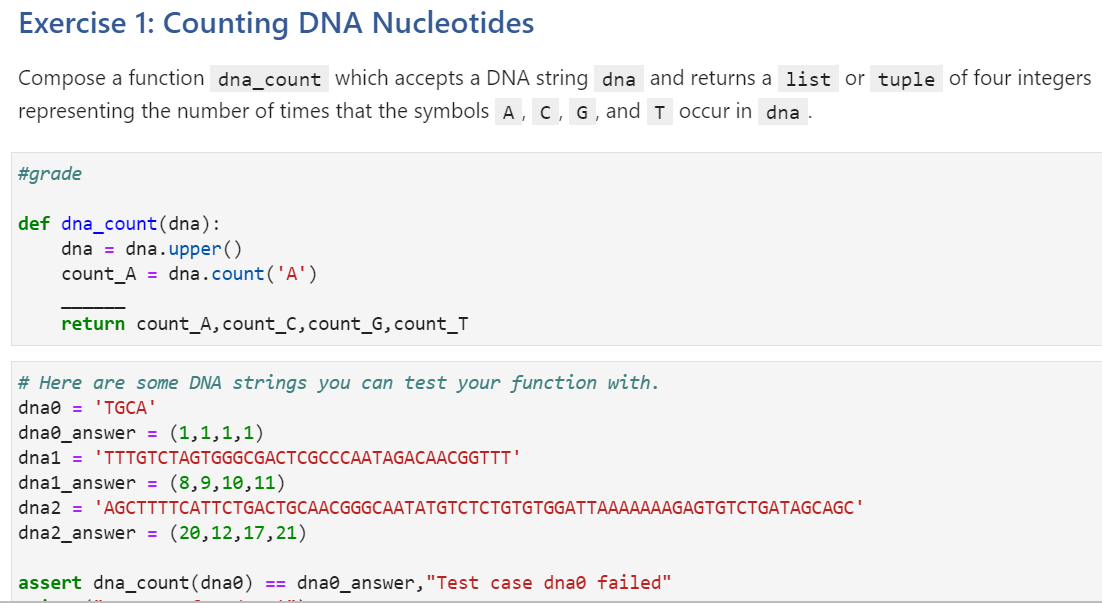 Solved Exercise 1: Counting DNA Nucleotides Compose a | Chegg.com