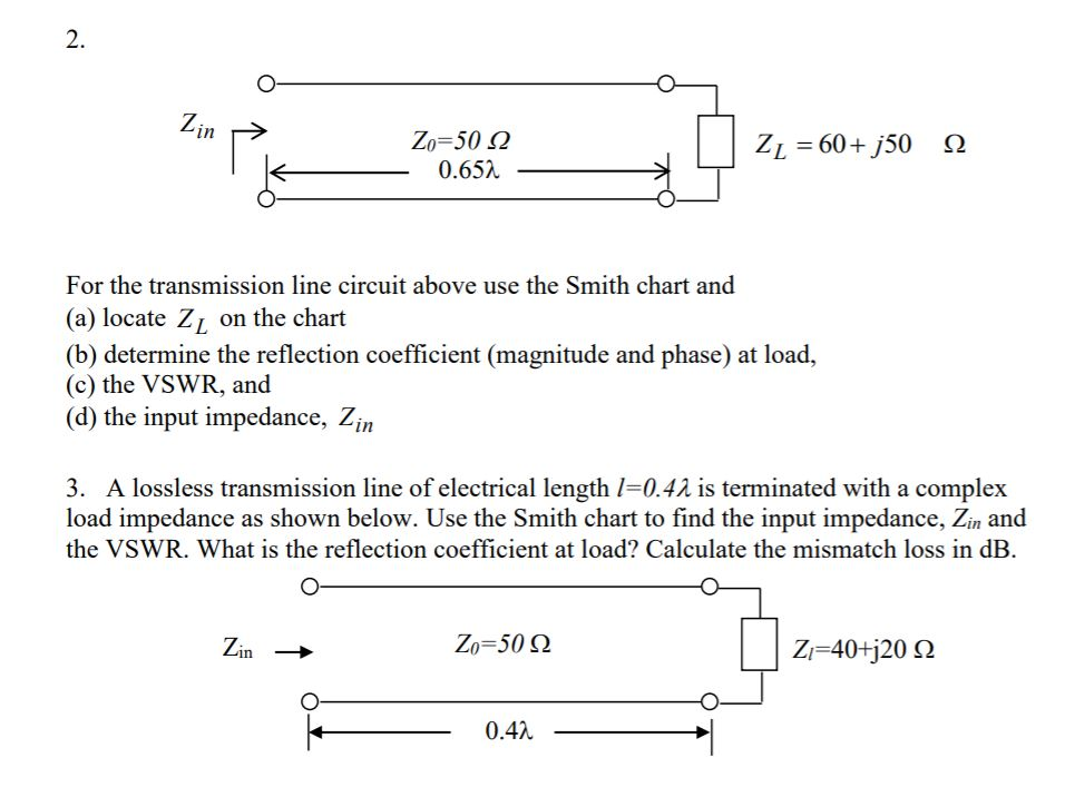 Solved 2. For the transmission line circuit above use the
