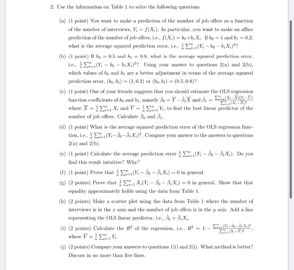 f) (1 point) Prove that 1 n Pn i=1(Yi − βˆ 0 − βˆ | Chegg.com