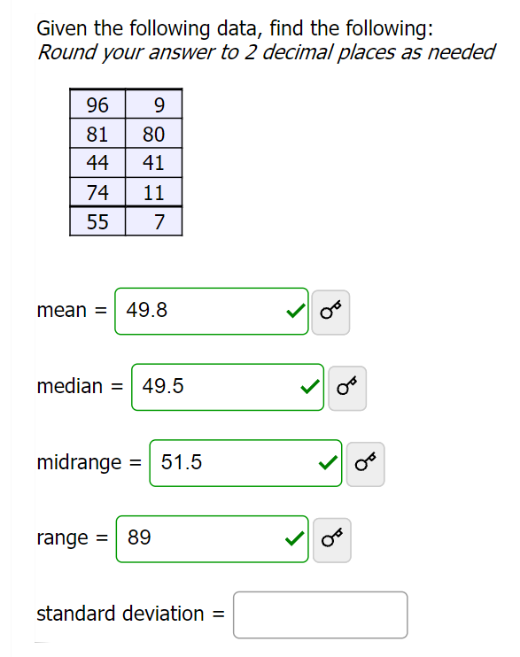 Solved Find the standard deviation for the following data. | Chegg.com