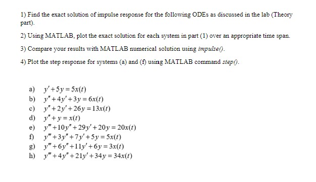 Solved 1) Find the exact solution of impulse response for | Chegg.com