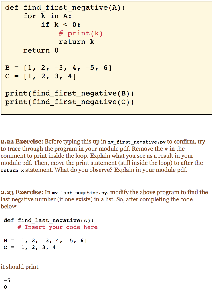 Solved def find_first_negative (A): for k in A: if k