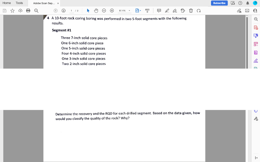 Solved 4 A 10foot rock coring boring was performed in two 5
