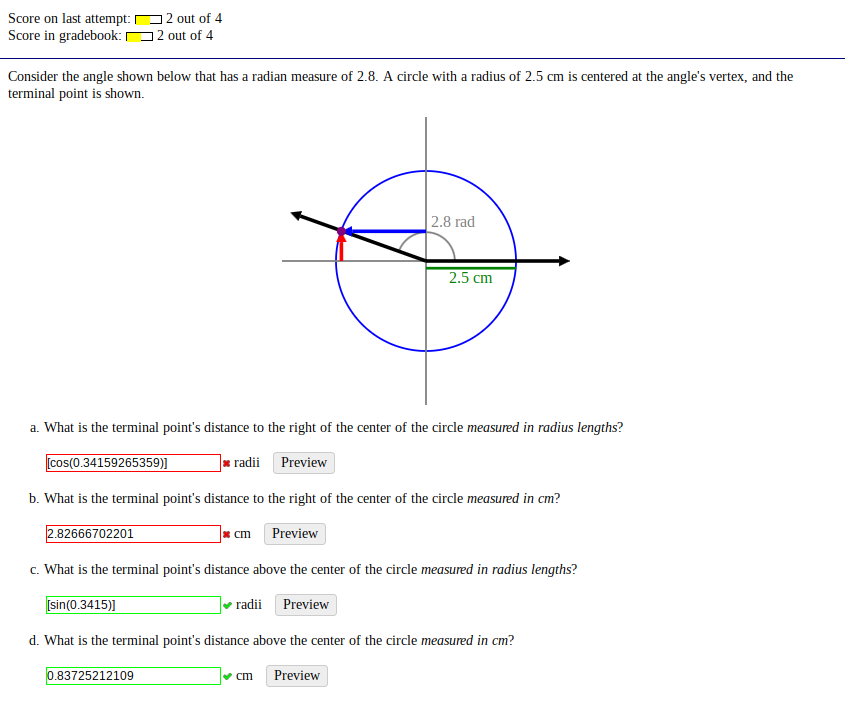 Solved The vertex of the angle below is at (0,0), and a | Chegg.com